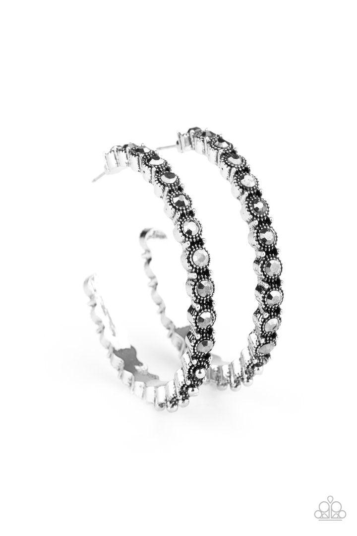 Paparazzi Rhinestone Studded Sass - Silver - Earrings