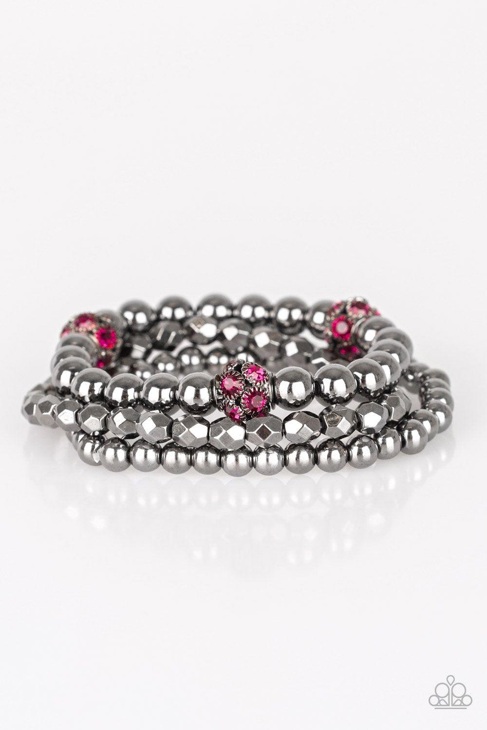 Paparazzi Accessories-Noticeably Noir - Pink Bracelet