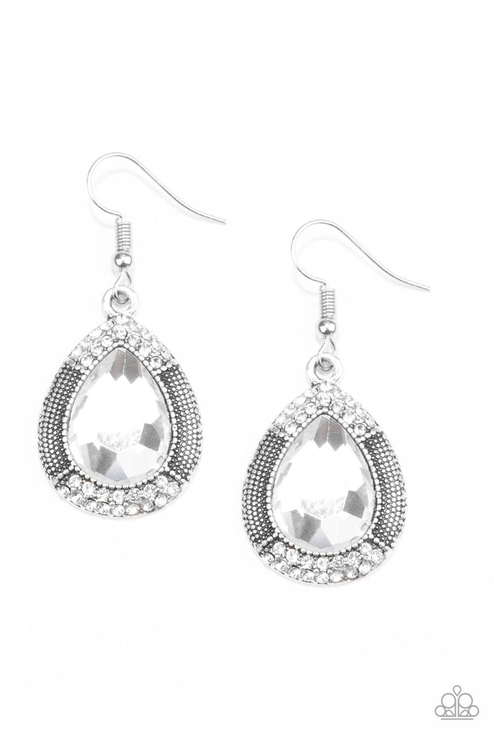 Paparazzi Accessories - Grandmaster Shimmer - White Earrings