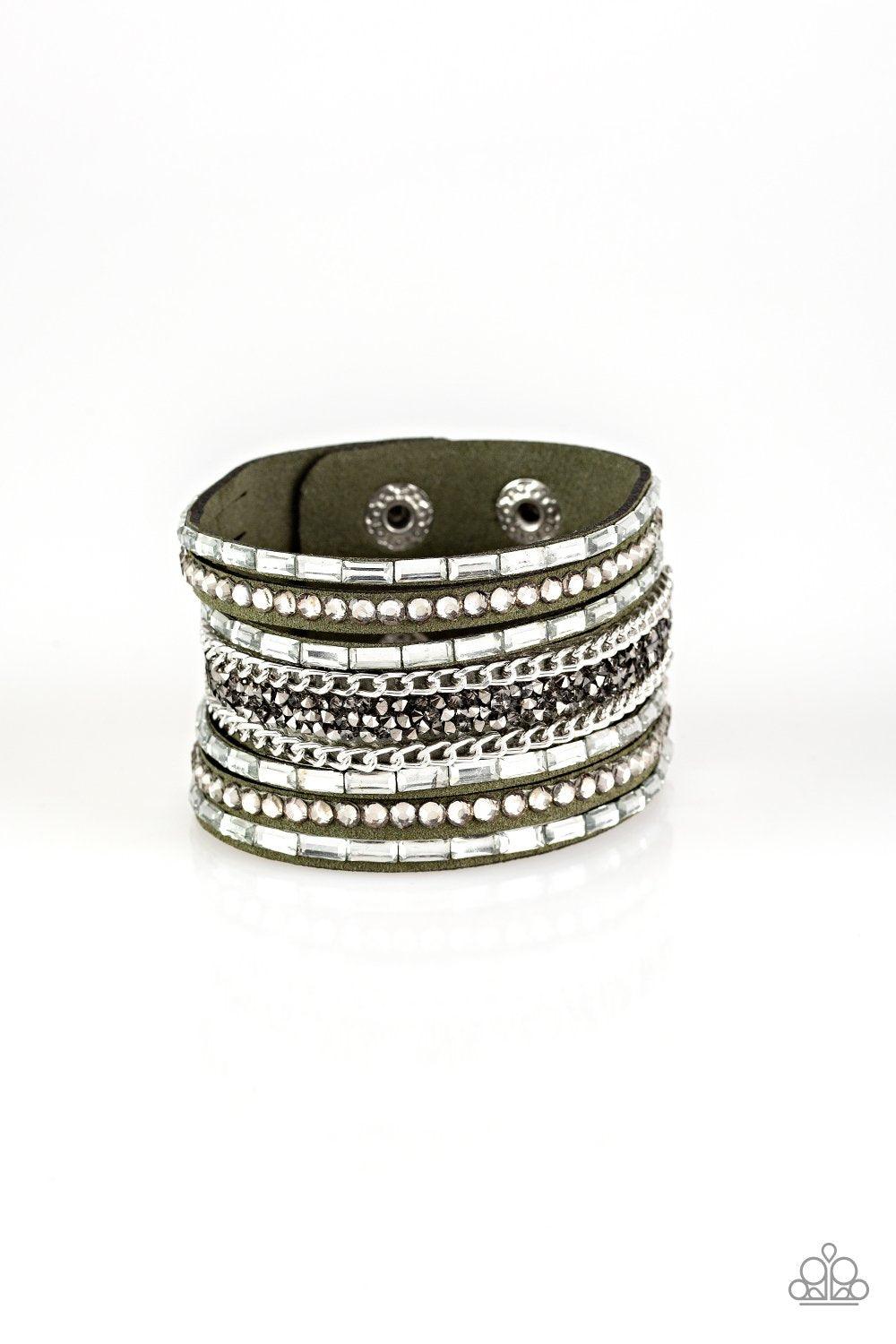 Paparazzi Accessories-Rhinestone Rumble - Green Bracelet