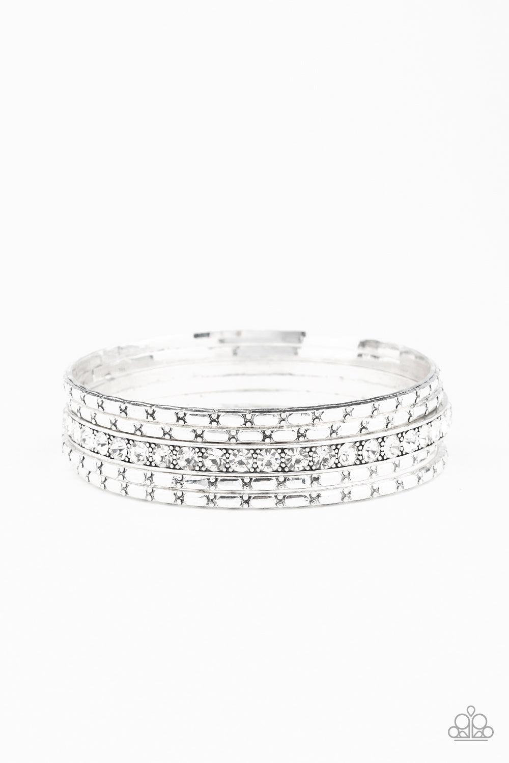 Paparazzi Accessories-Glitzy Grunge - White Bracelets