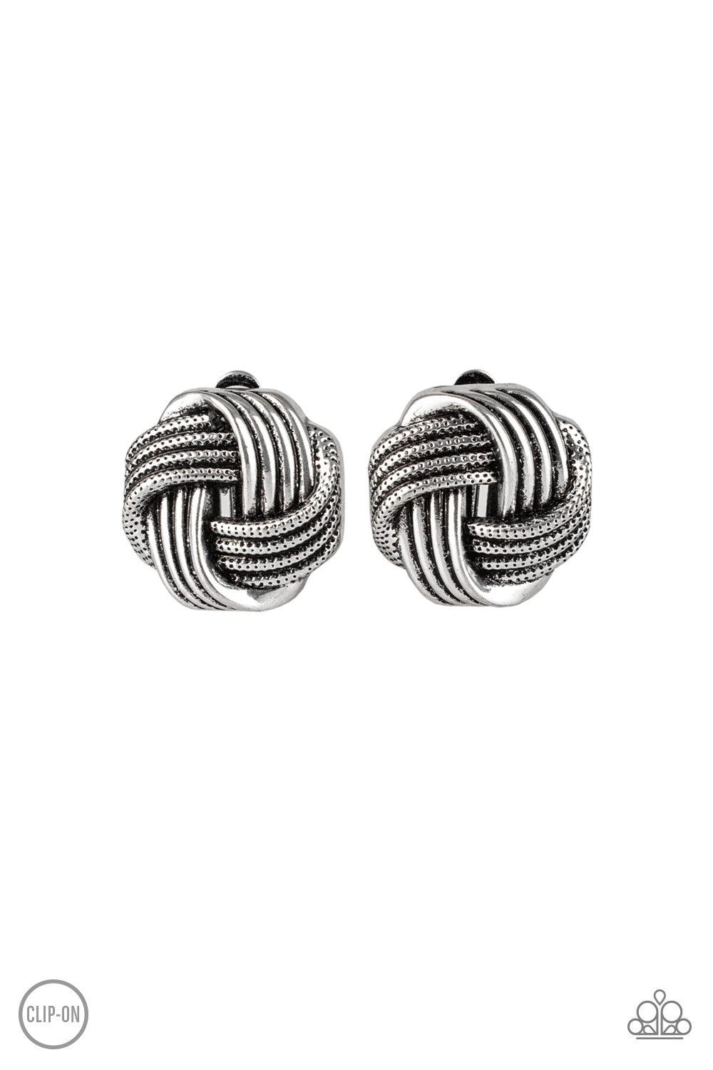 Paparazzi Accessories-Noticeably Knotted - Silver Earrings - jewelrybybretta
