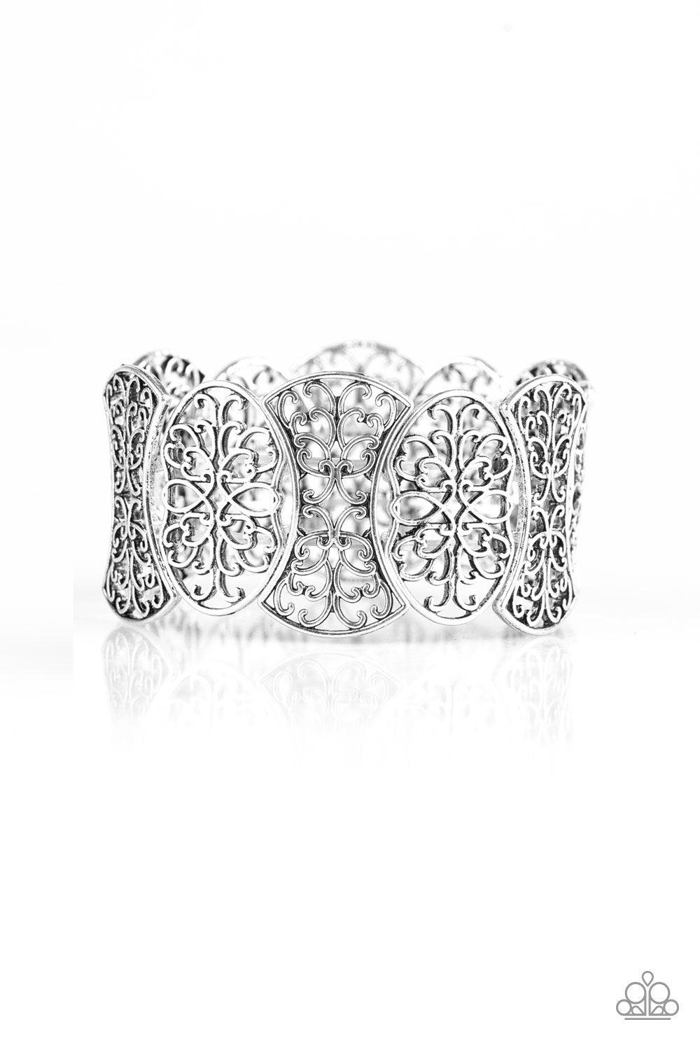 Paparazzi Accessories-Fancy Fashionista - Silver Stretch Bracelet - jewelrybybretta
