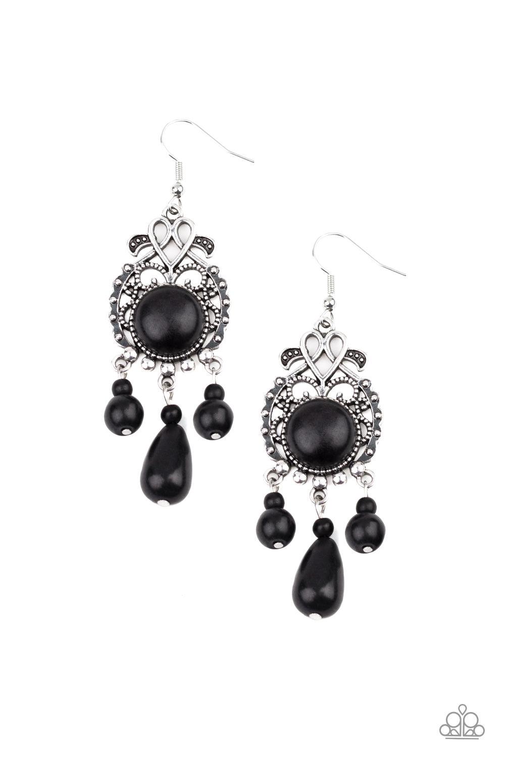 Paparazzi Accessories-Stone Bliss - Black Earrings