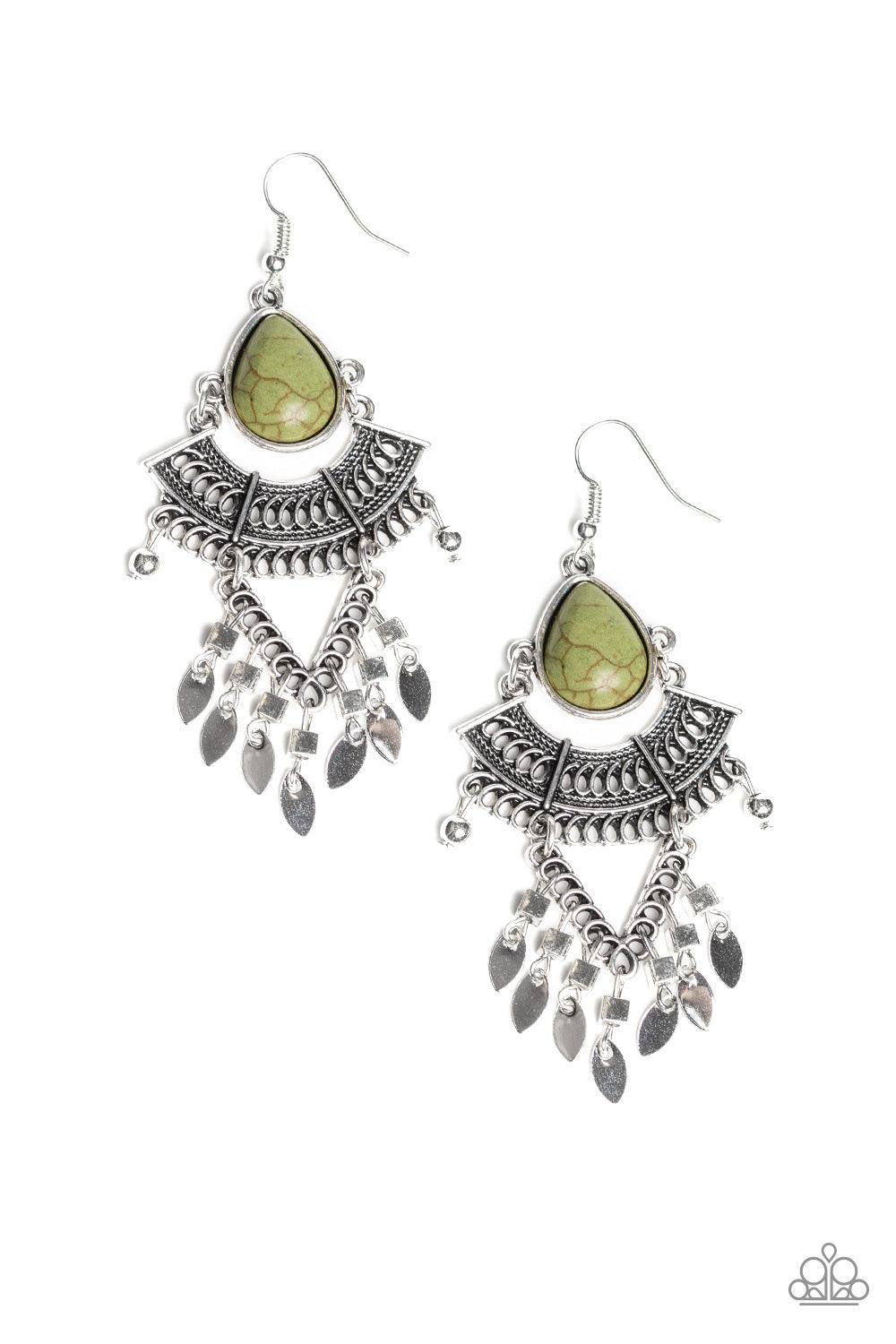 Paparazzi Accessories-Vintage Vagabond - Green Earrings