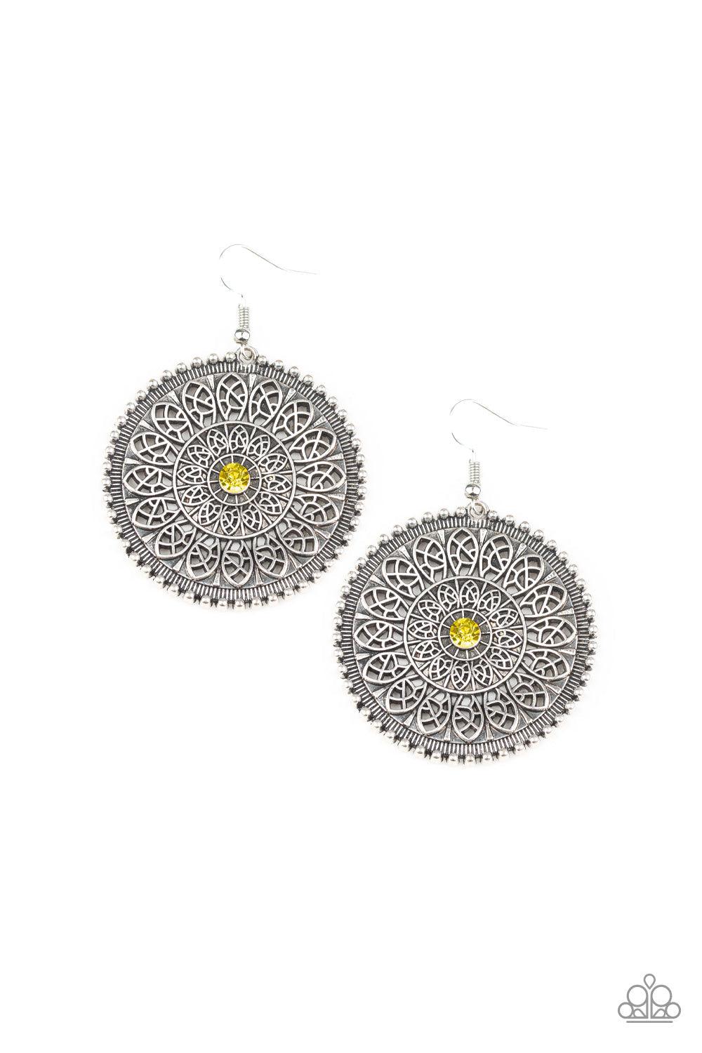 Paparazzi Accessories-WHEEL and Grace - Yellow Earrings