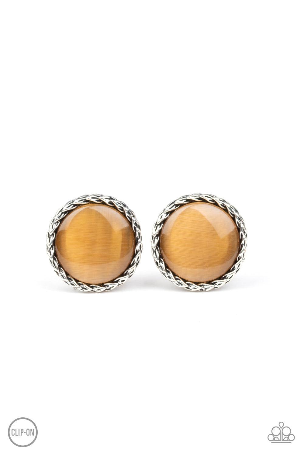 Paparazzi Accessories-Get Up and GLOW - Brown Clip-On Earrings