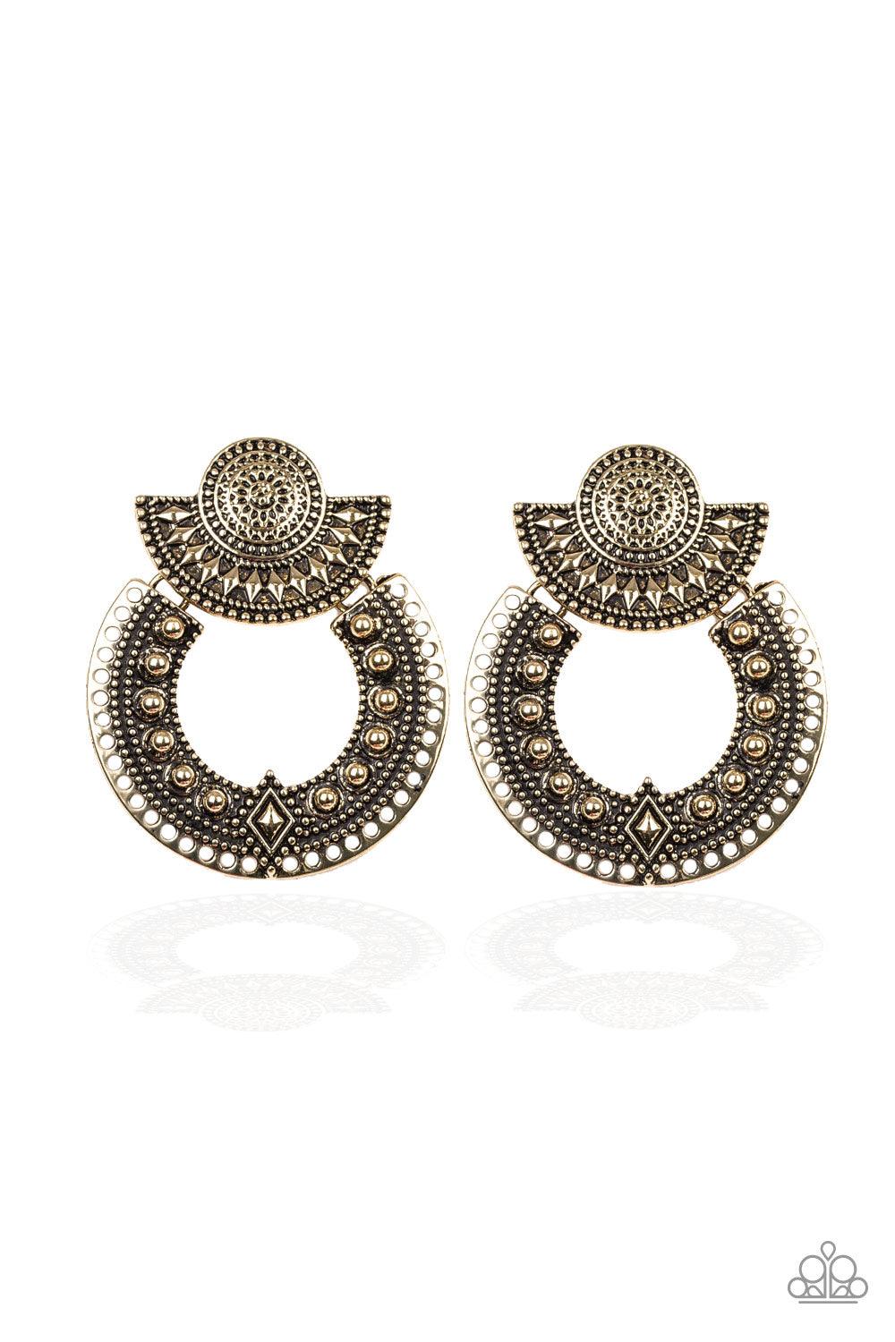 Paparazzi Accessories-Texture Takeover - Brass Earrings