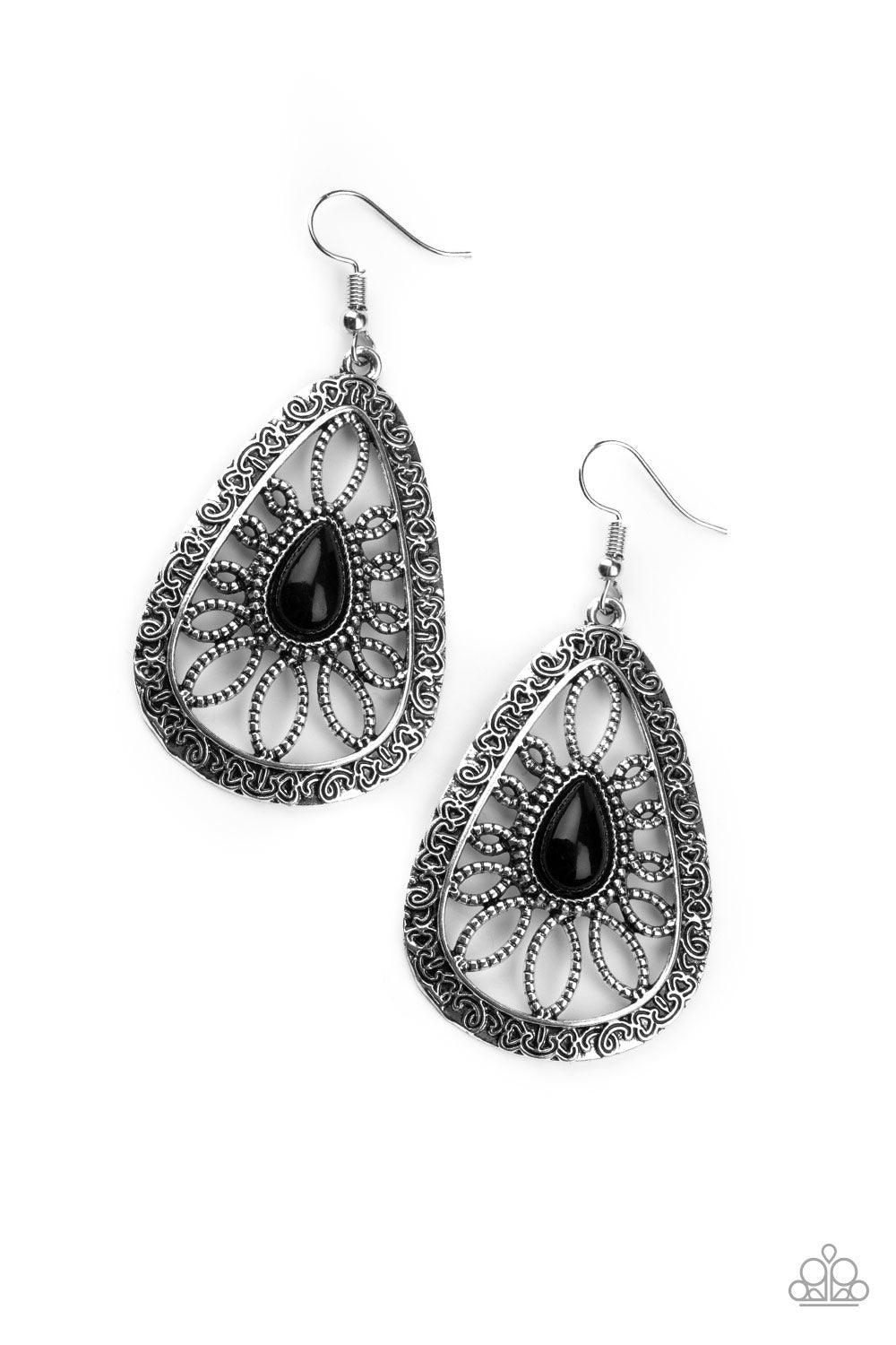 Paparazzi Accessories-Floral Frill - Black Earrings