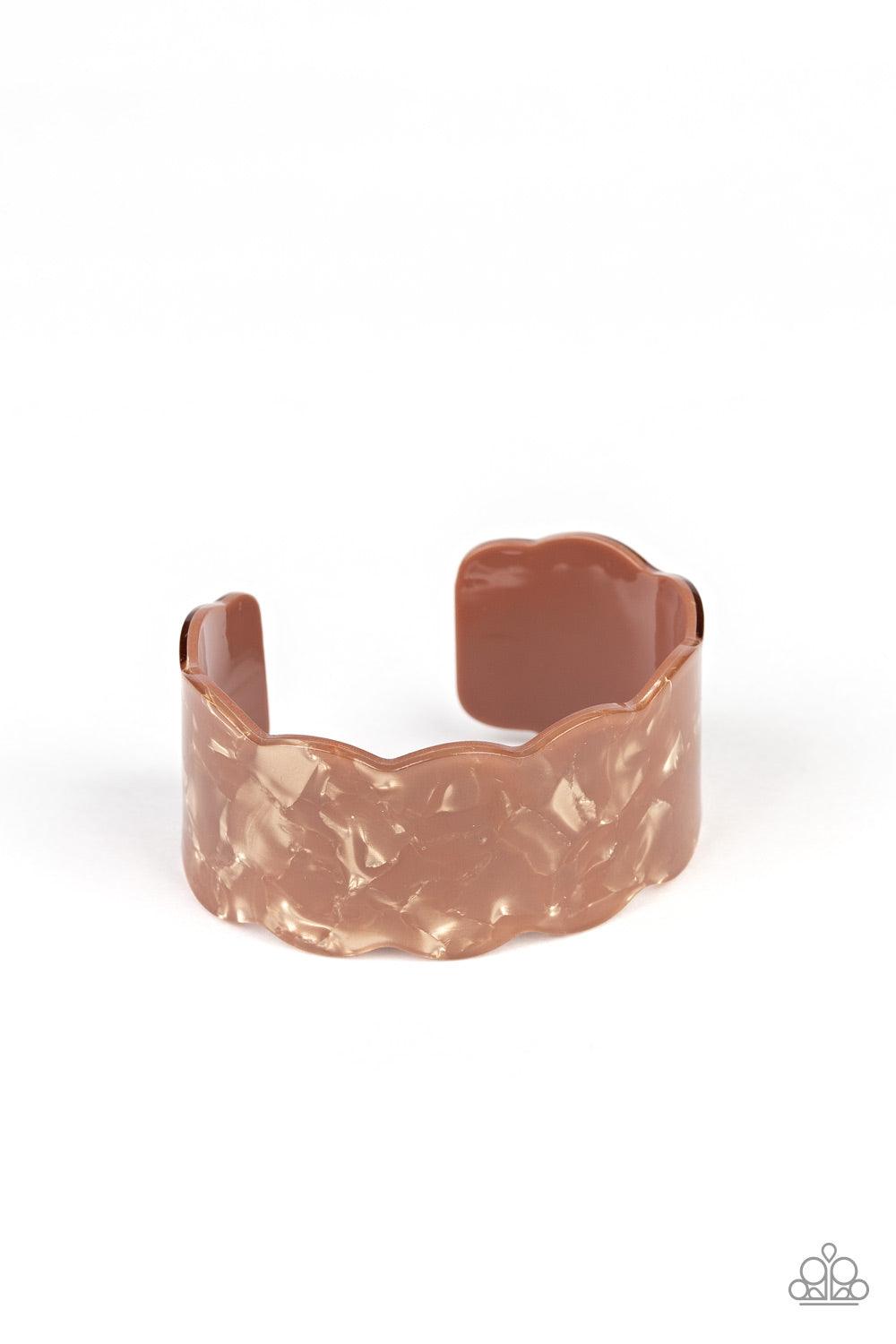 Paparazzi Accessories-Retro Ruffle - Brown Cuff Bracelet