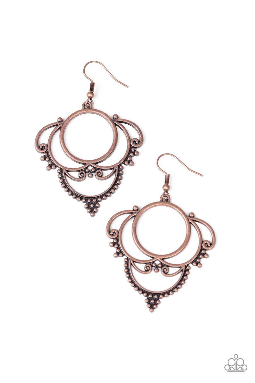 Paparazzi Accessories-Metallic Macrame - Copper Earrings