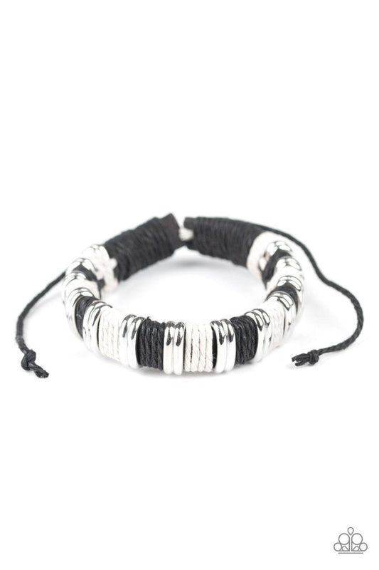 Eco Explorer adjustable black-and-white twine leather bracelet