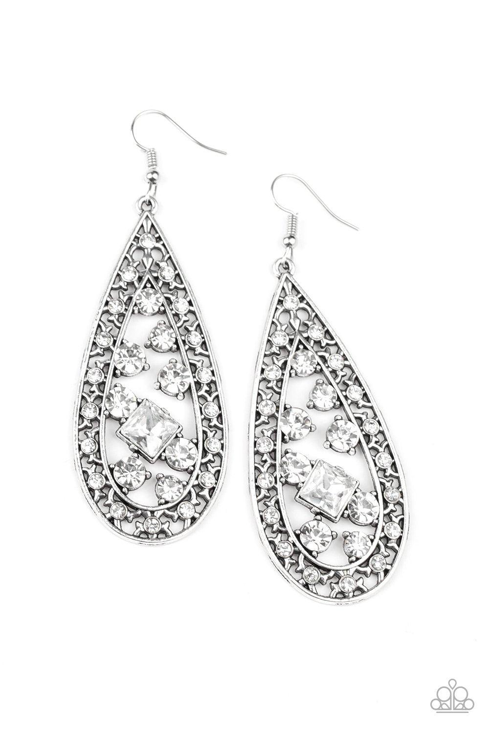 Paparazzi Accessories-Drop-Dead Dazzle - White Earrings