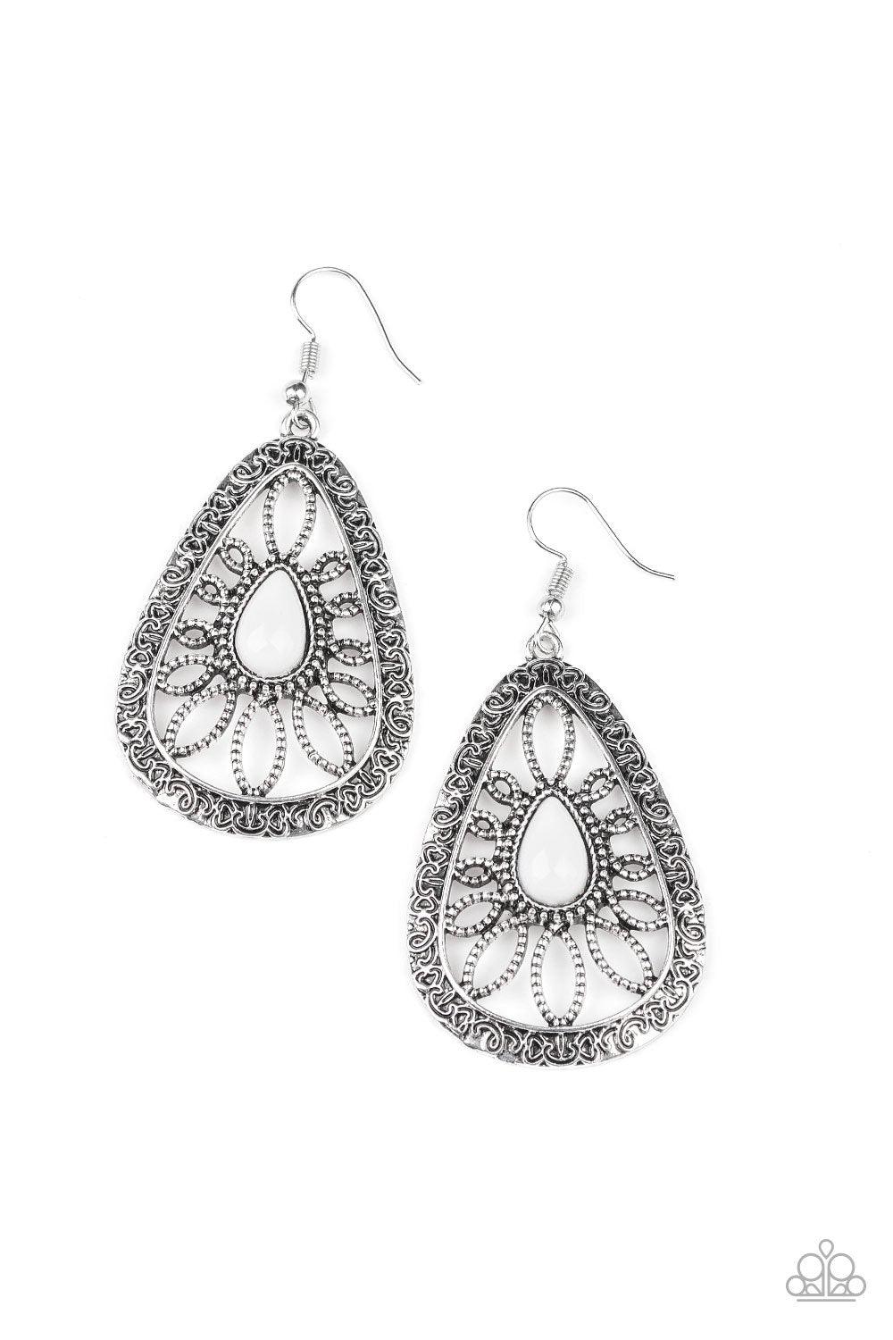 Paparazzi Accessories-Floral Frill - White Earrings