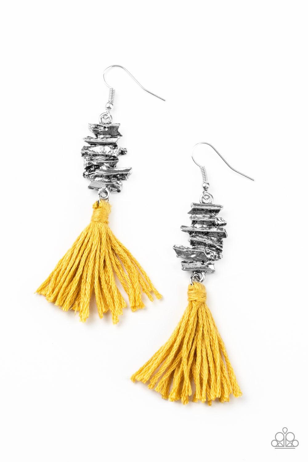 Paparazzi Accessories-Tiki Tassel - Yellow Earrings