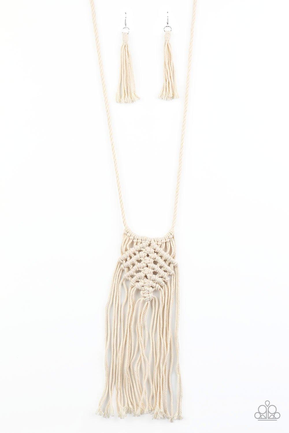 Macrame Mantra White Necklace - Jewelry by Bretta