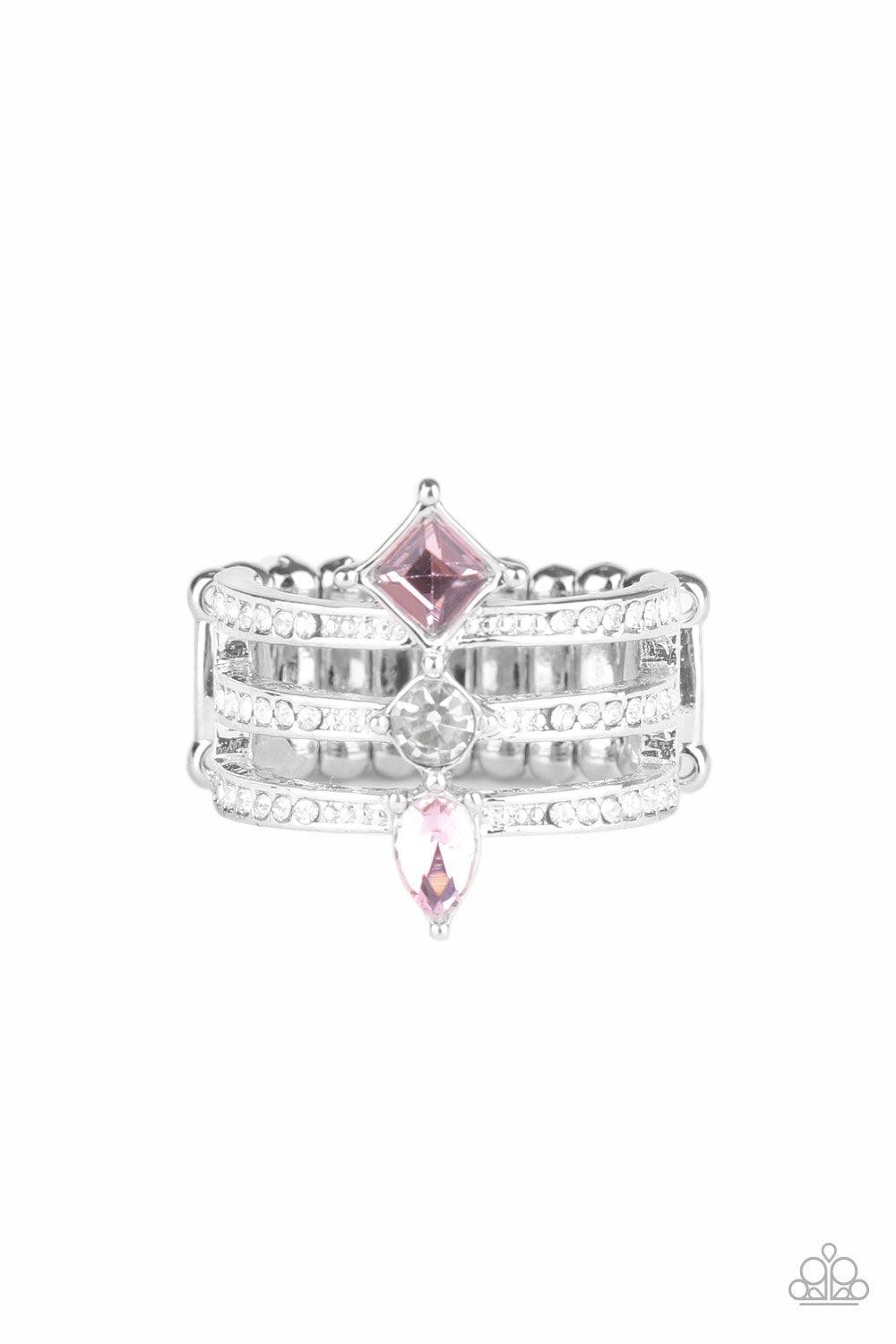 Paparazzi Accessories-Triple Throne Twinkle - Pink Ring