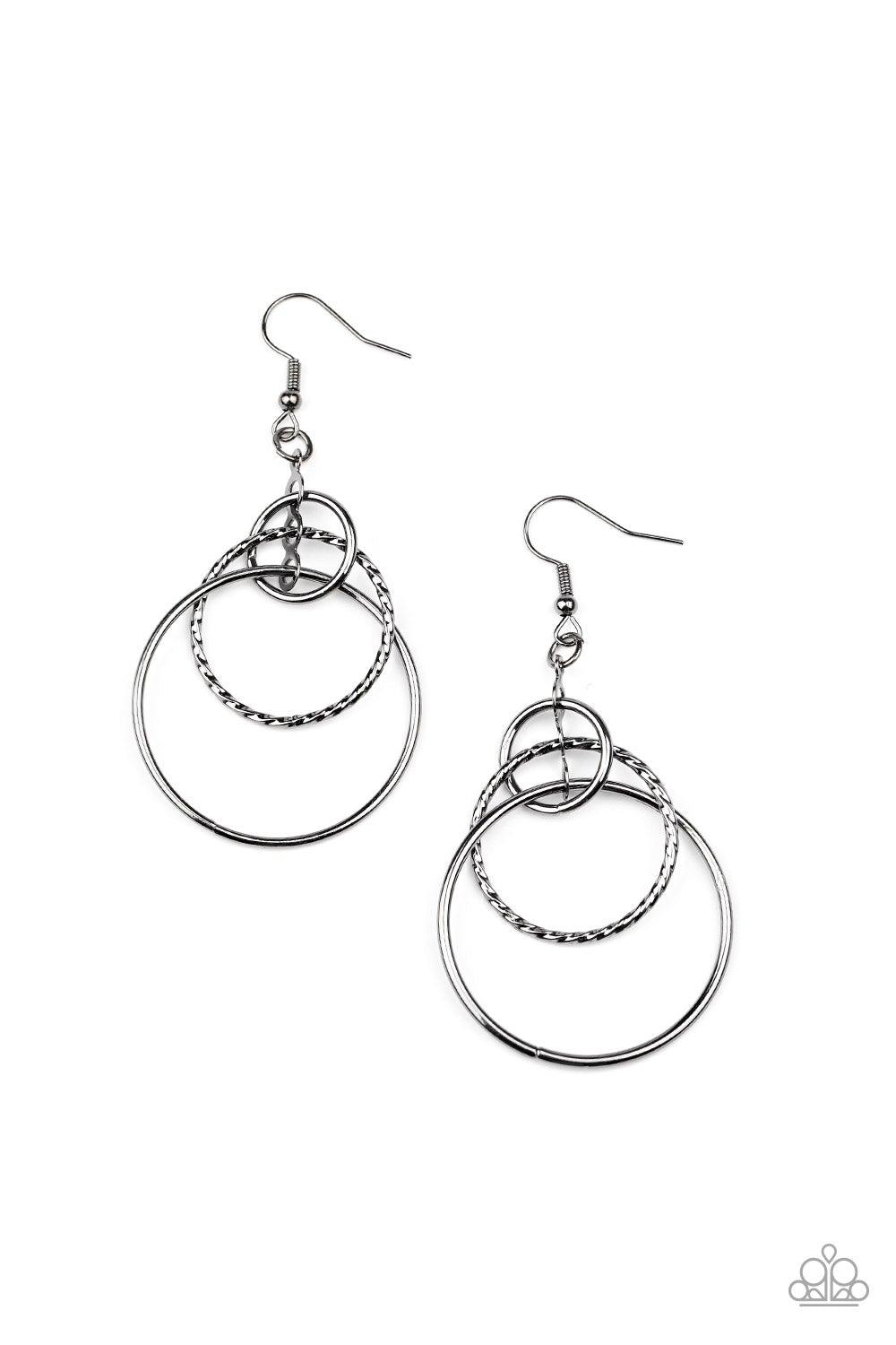 Paparazzi Accessories-Three Ring Couture - Black Earrings