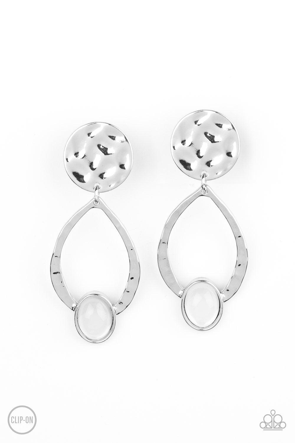 Paparazzi Accessories-Opal Obsession - White Clip-on Earrings