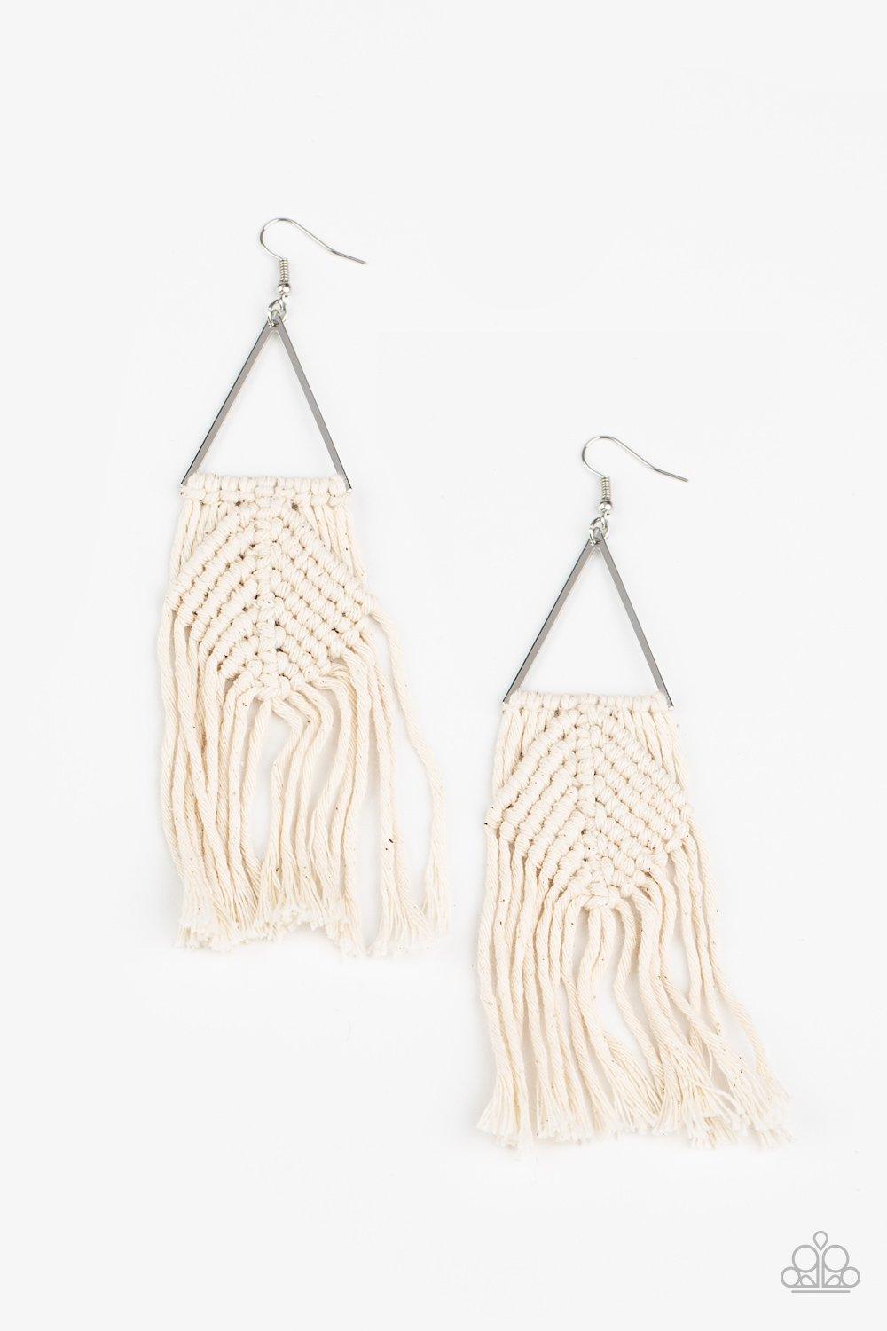 Macrame Jungle White Earrings - Jewelry by Bretta