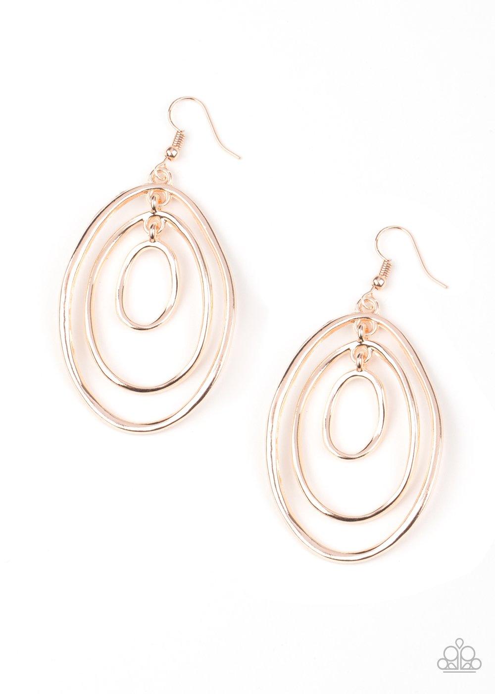Paparazzi Accessories-Retro Ruins - Rose Gold Earrings