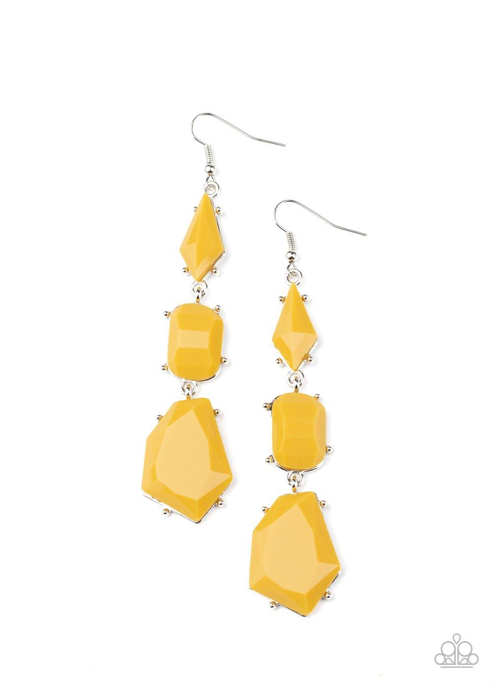 Paparazzi Accessories-Geo Getaway - Yellow Earrings
