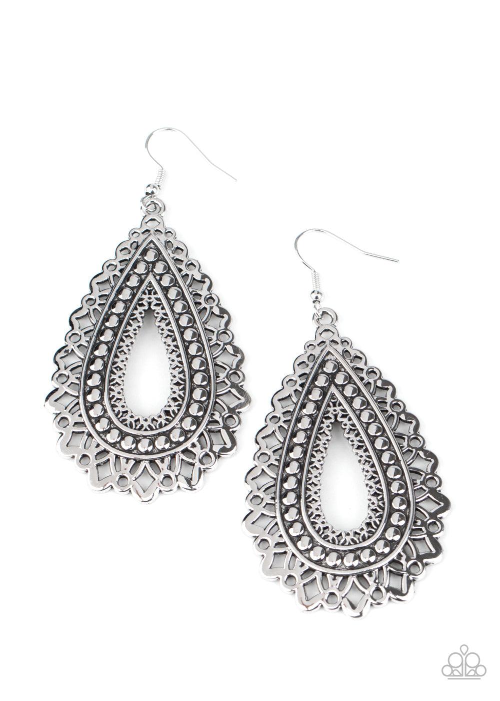 Paparazzi Accessories-Texture Garden - Silver Earrings
