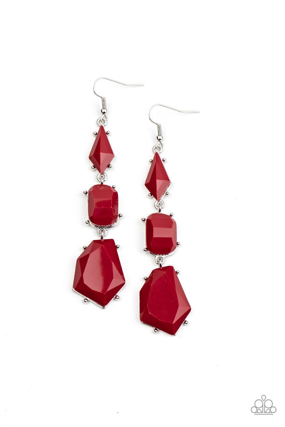Paparazzi Accessories-Geo Getaway - Red Earrings