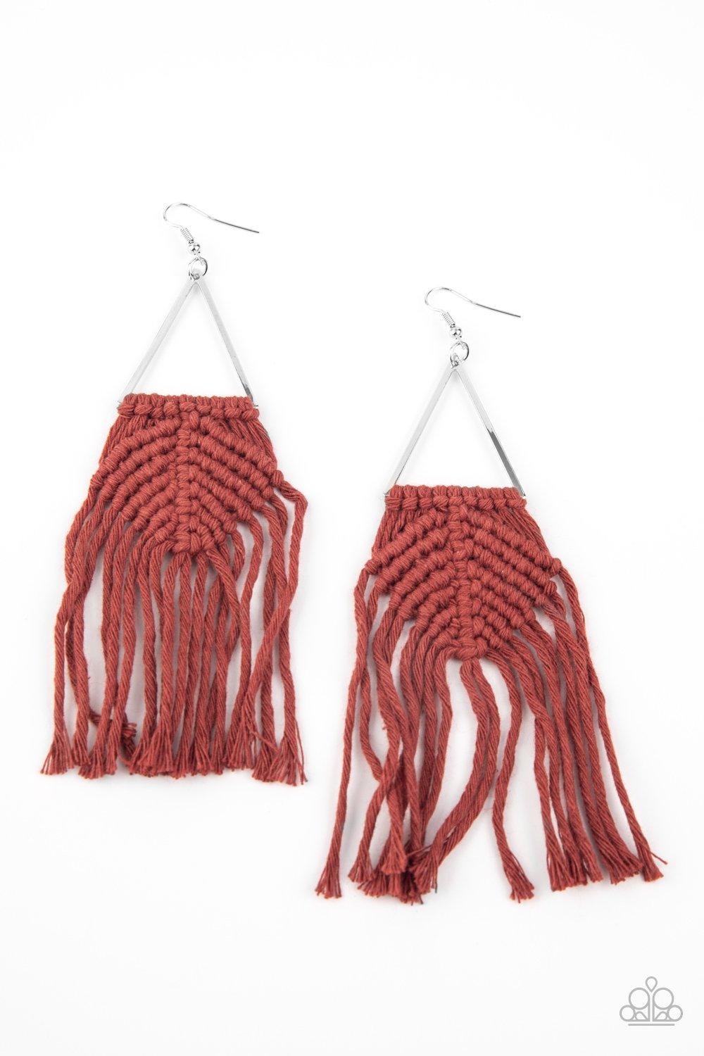 Paparazzi Accessories-Macrame Jungle - Brown Earrings