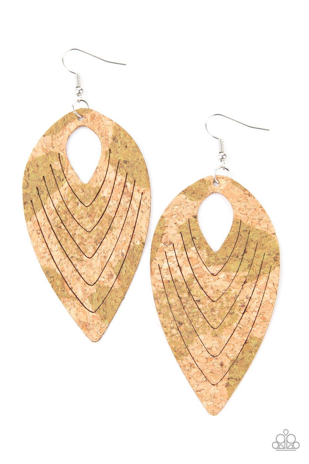 Paparazzi Accessories-Cork Cabana - Green Earrings