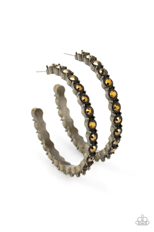 Rhinestone Studded Sass Brass Earrings - Jewelry by Bretta