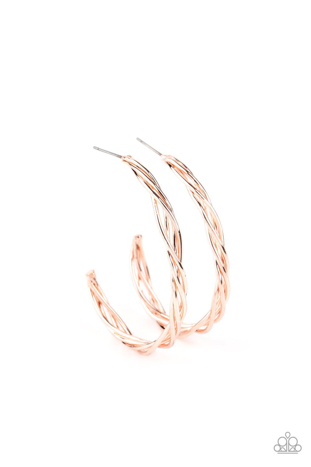 Paparazzi Accessories-Twisted Tango - Rose Gold Earrings