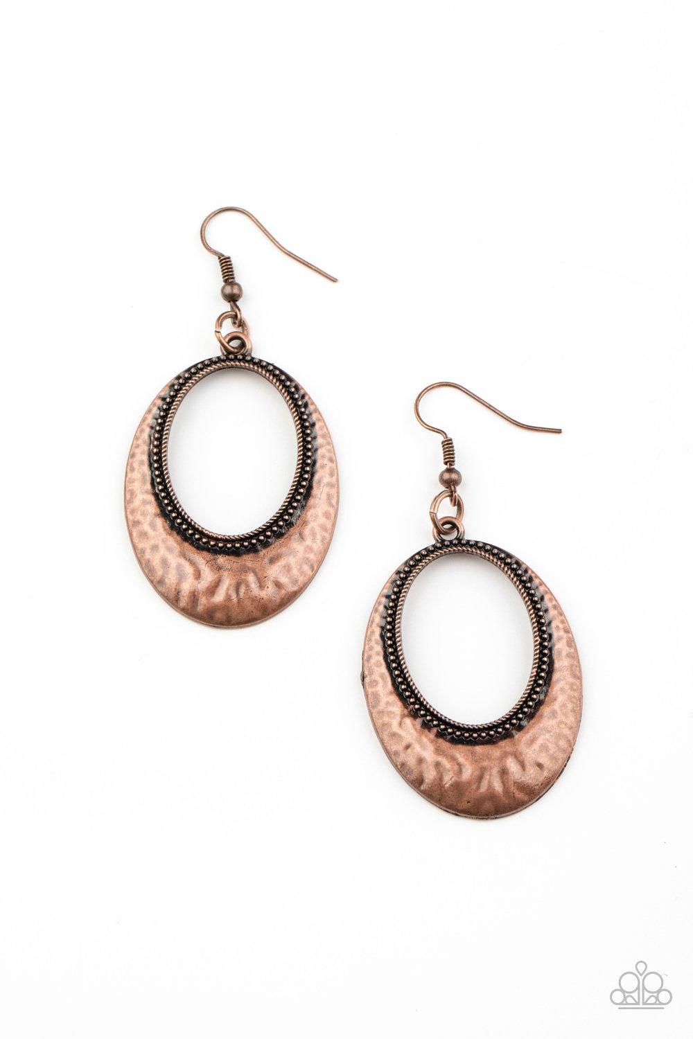 Paparazzi Accessories-Tempest Texture - Copper Earrings
