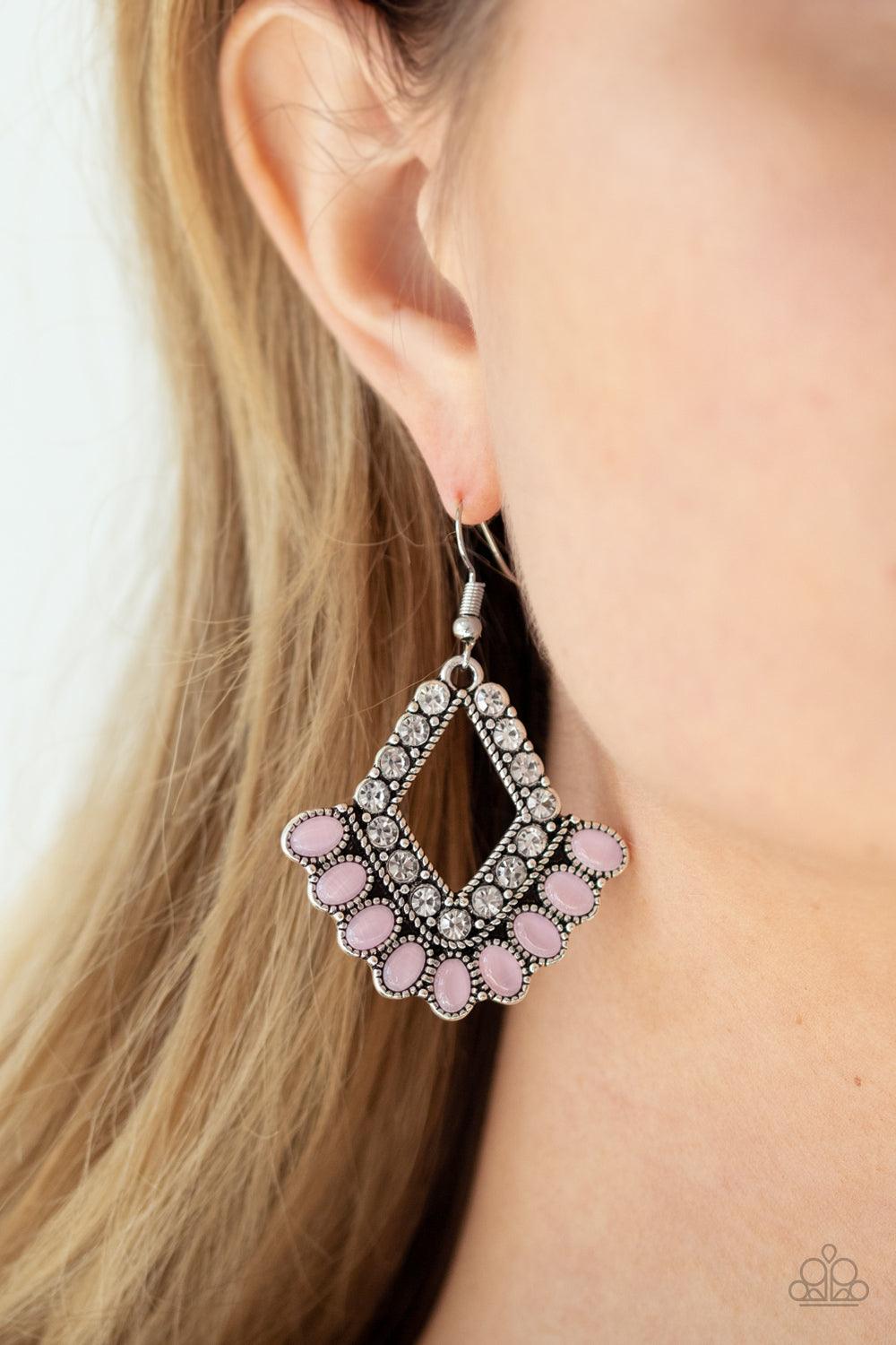 Reflective Rhinestones - Pink & Silver Earrings - Paparazzi Accessories