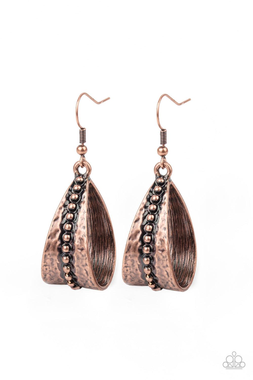 Paparazzi Accessories-STIRRUP Some Trouble - Copper Earrings