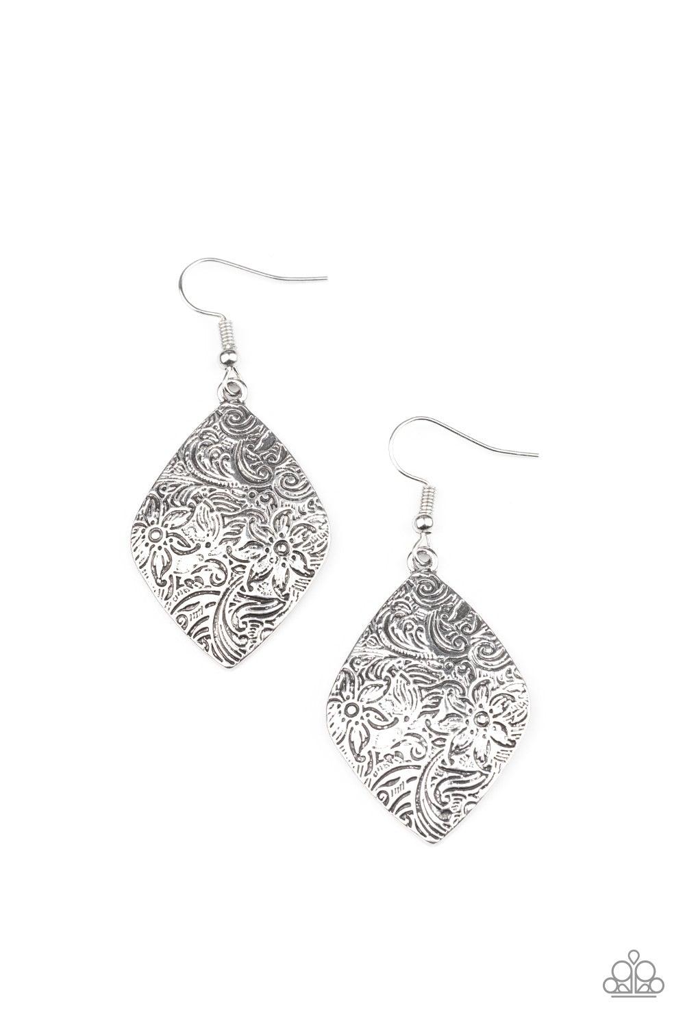 Paparazzi Accessories-Flauntable Florals - Silver Earrings
