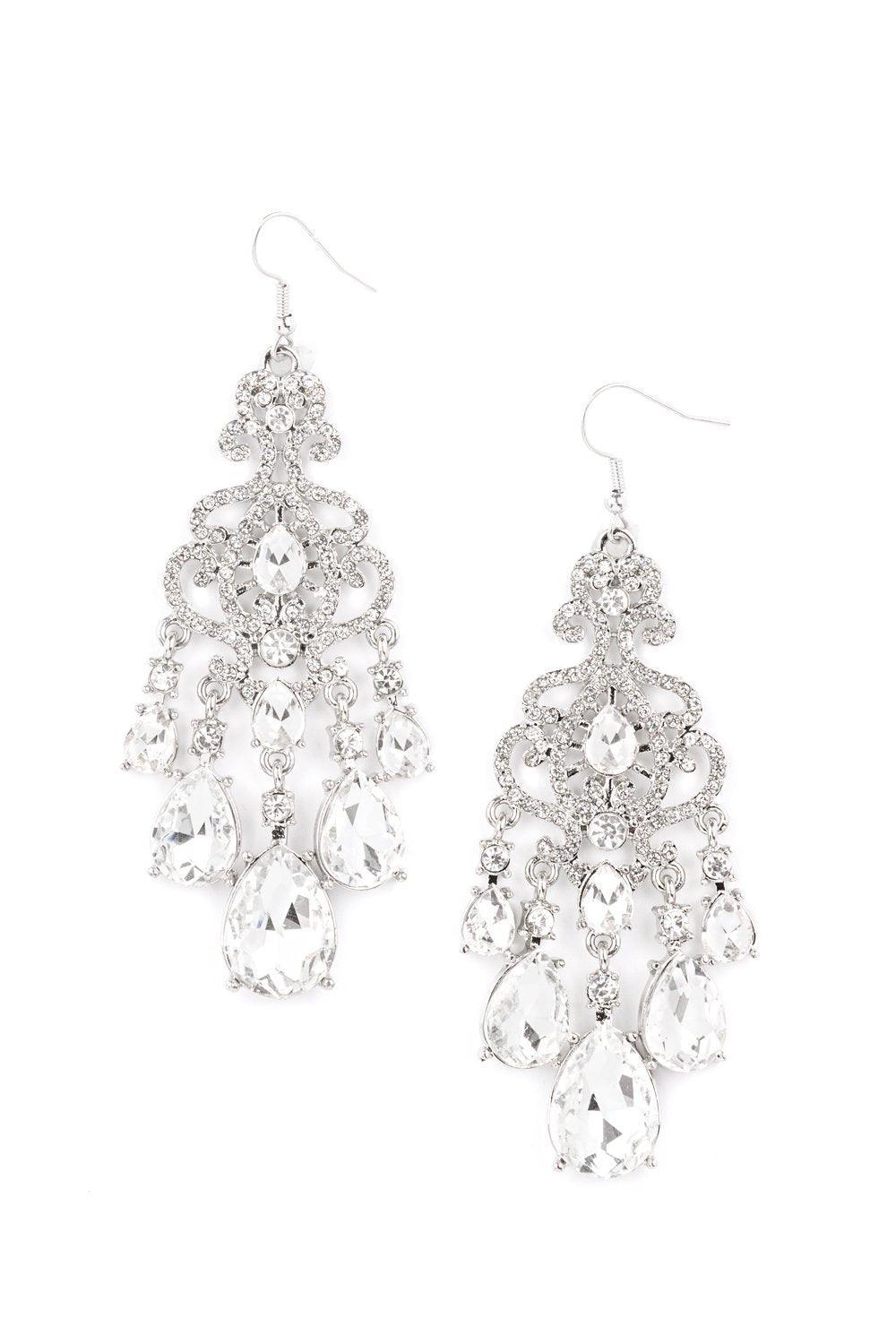Paparazzi Accessories-Queen Of All Things Sparkly - White Earrings
