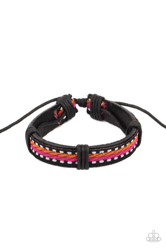 Forging a Trail adjustable textile and brown leather bracelet