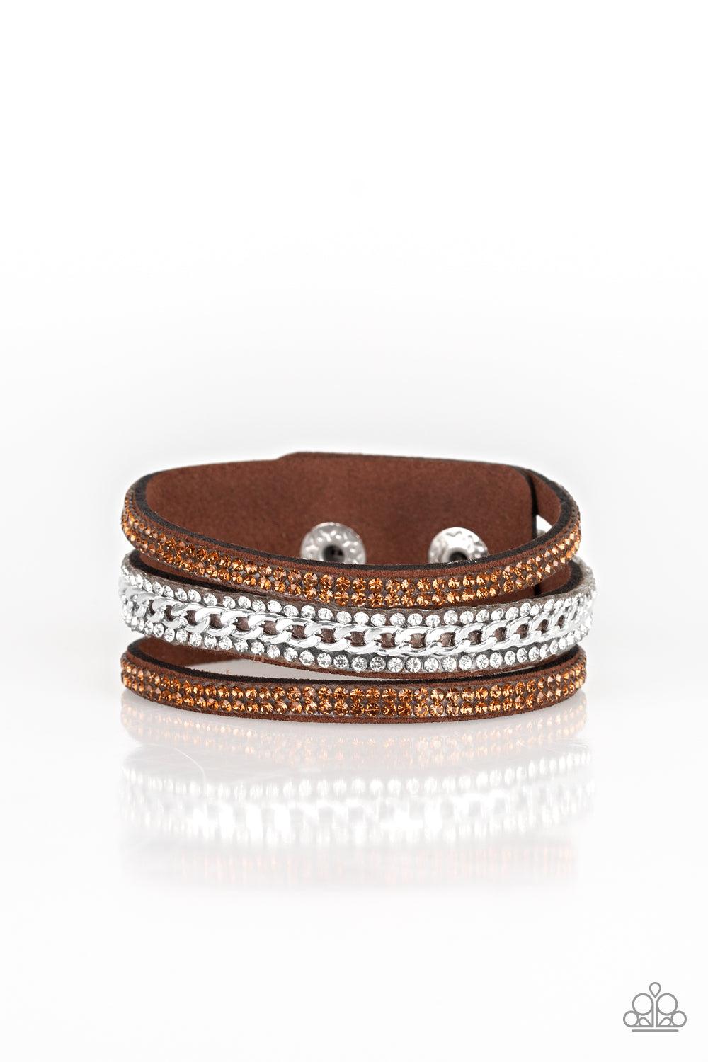 Paparazzi Accessories-Rollin In Rhinestones - Brown Bracelets