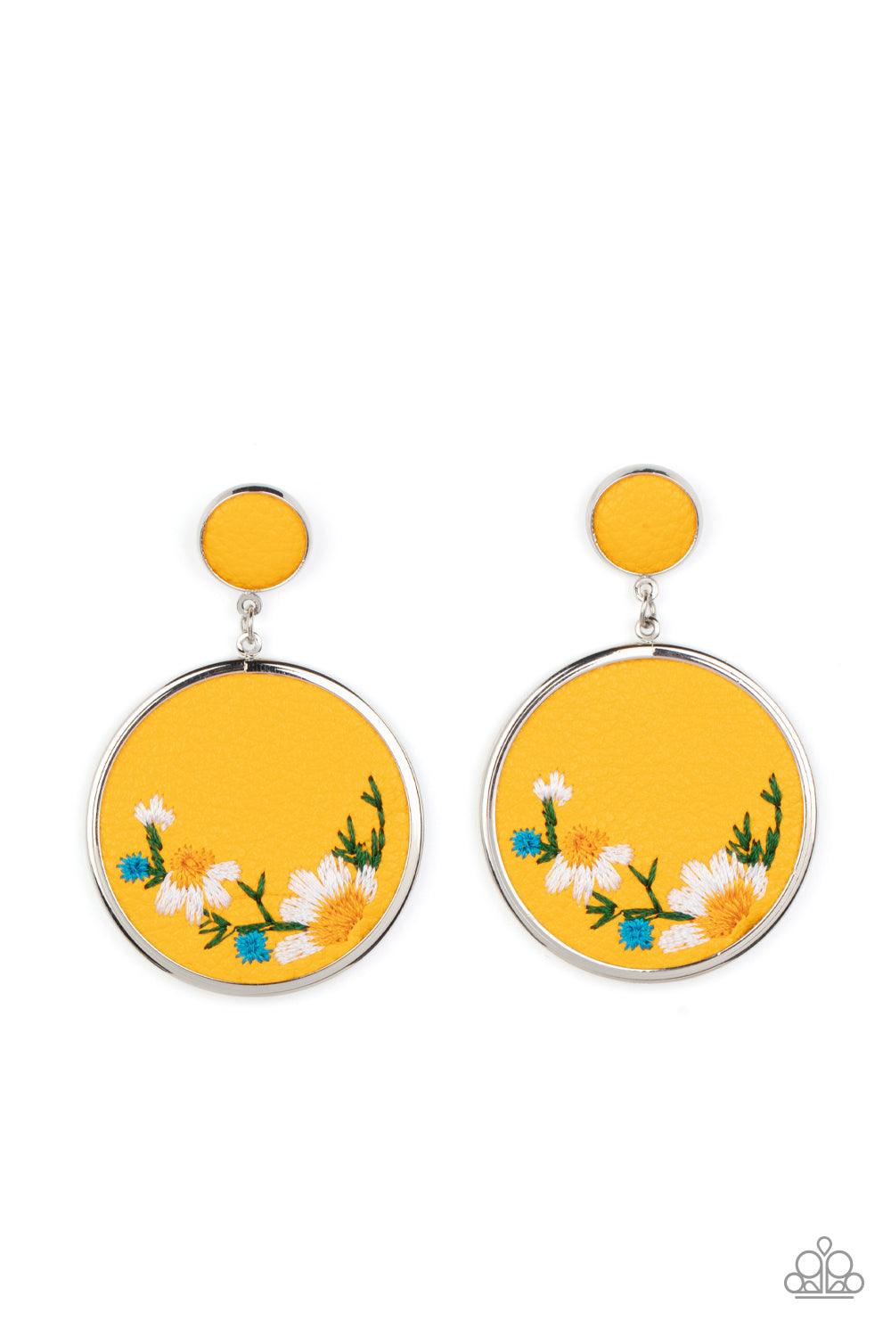 Embroidered Gardens Yellow Earrings - Jewelry by Bretta