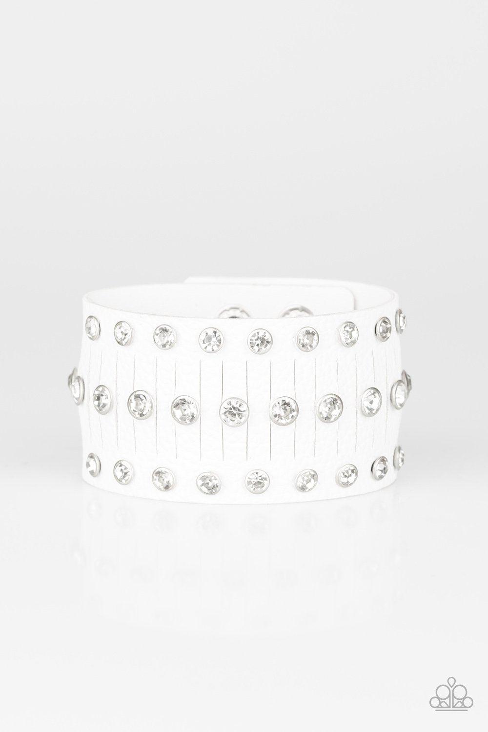 Paparazzi Accessories-Now Taking The Stage - White Wrap Bracelet - jewelrybybretta