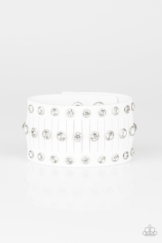 Paparazzi Accessories-Now Taking The Stage - White Wrap Bracelet - jewelrybybretta