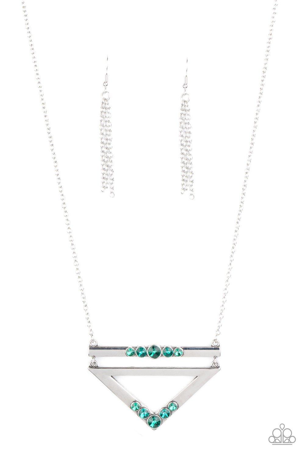 Paparazzi Accessories-Triangulated Twinkle - Green Necklace