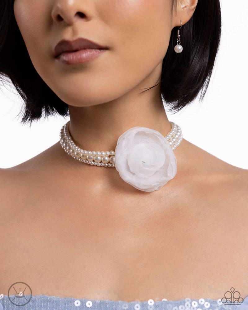 Radiant Rosette White Necklace - Jewelry by Bretta