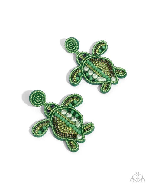 Turtle Tapestry Green  Earrings - Jewelry by Bretta