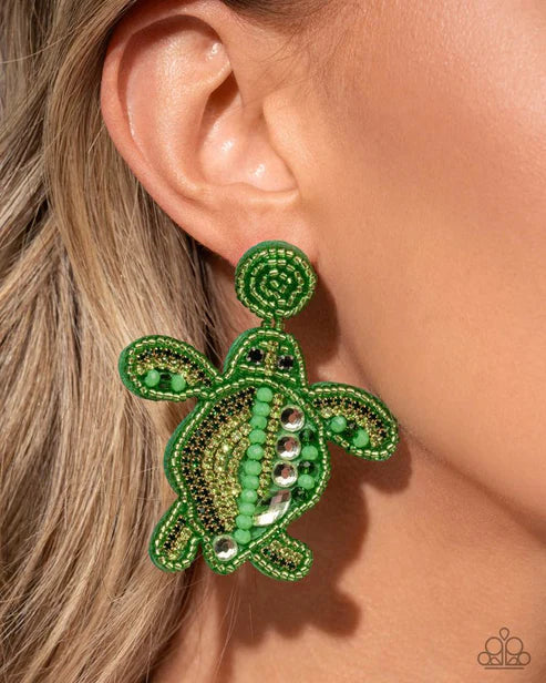 Turtle Tapestry Green  Earrings - Jewelry by Bretta