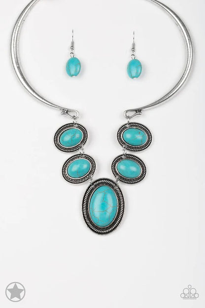 Turquoise necklace and earrings on a white background