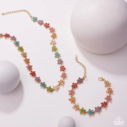 Colorful floral necklace on a white background