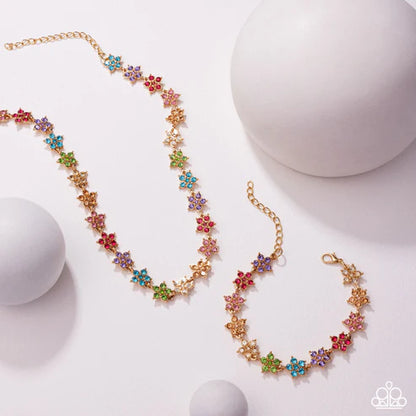 Colorful floral necklace on a white background