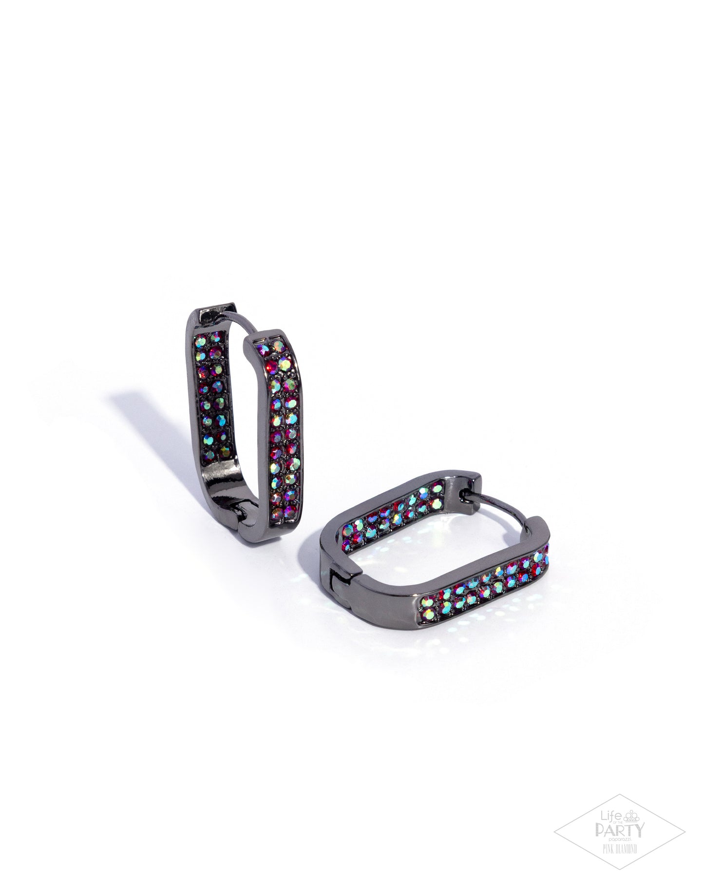 Black earrings with red rhinestones